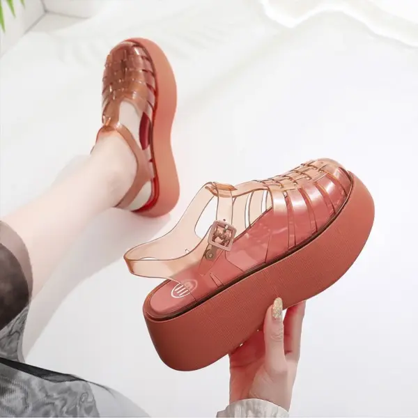 รองเท้าแตะแฟชั่นผู้หญิงสีส้ม พื้นหนา ดีเทลสวยซัพพอร์ตเท้า