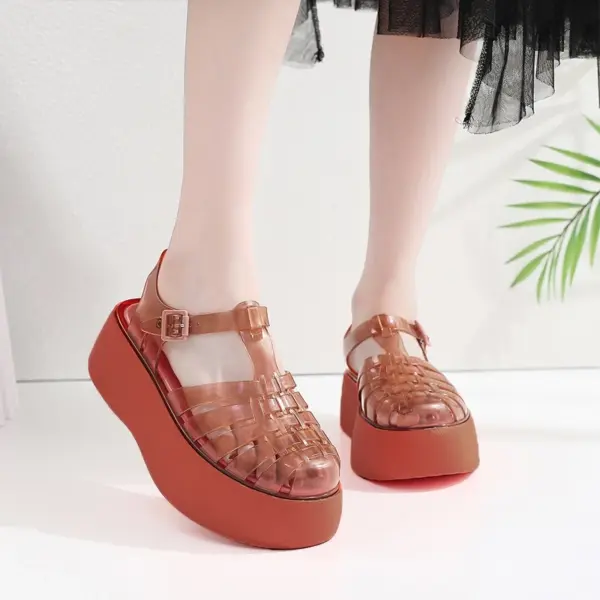 รองเท้าแตะแฟชั่นผู้หญิงสีส้ม พื้นหนา ดีเทลสวยซัพพอร์ตเท้า - Image 2